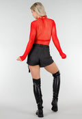 Rode Mesh Fishnet Body met Slangenprint