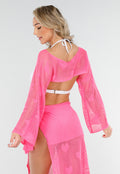 Felroze Gehaakte Cover-Up Set met Hartjespatroon en Bolero
