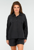 Zwarte Set van Short en Blouse met Streepjes en Elastische Tailleband