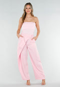 Roze Barrel Overslag Broek met Plooien en Stretchband