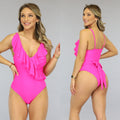 Roze Badpak met Ruches en Strik Details