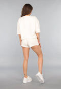 Ecru Jogger Short met Rode Tekst