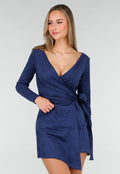 Donkerblauwe Suede Overslag Top met Stretch