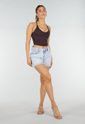 Aubergine Sport Crop Top met Kruisbandjes en Pads