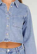 Redial Jeans  Cropped Denim Blouse in Lichtblauw Met Lange Mouwen