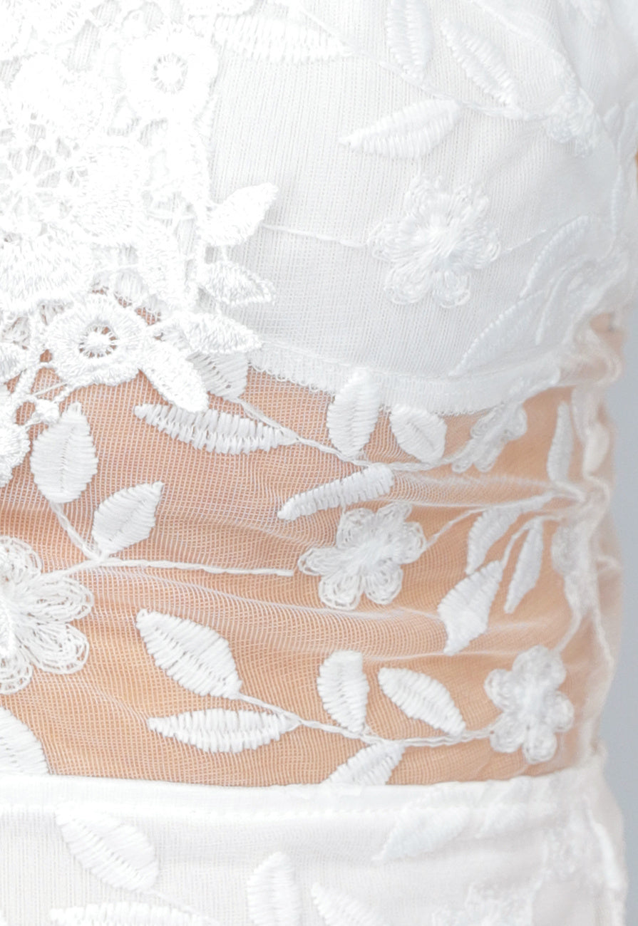 Witte Lange Bruidsjurk met Geborduurde Details