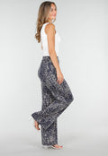 Donkerblauwe Wijde Broek met Beige Print