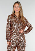 Goudkleurige Pailletten Blouse met Kraag en Lange Mouwen