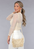 Bohemian Beige Stro Tas met Gevlochten Schouderband