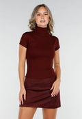 Bordeauxrode Stretch Top met Col en Korte Mouwen
