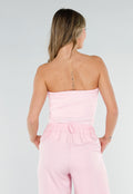 Roze Geribde Bandeau Top met Stretch