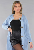 Blauw Oversized Gebreid Vest met Gouden Knopen
