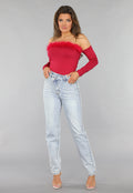 Bordeaux Rode Crop Top met Fluff