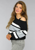 Gebreide Gestreepte One Shoulder Trui