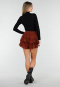 Bruine Skort met Ruches en Stretch
