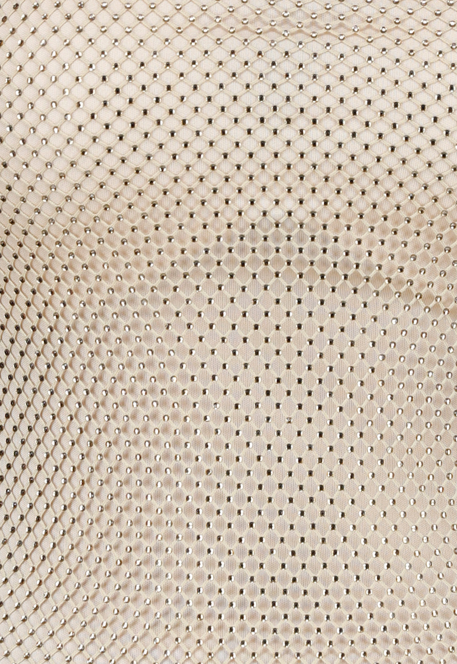 Nude Lange Glitter Jurk met Strass Steentjes en  Stretch