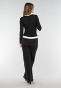Zwarte Longsleeve Top met V-Hals en Witte Boorden