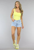 Gele Top van Stretch Stof