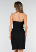 Zwarte Strapless Midi Jurk met Split en Stretch