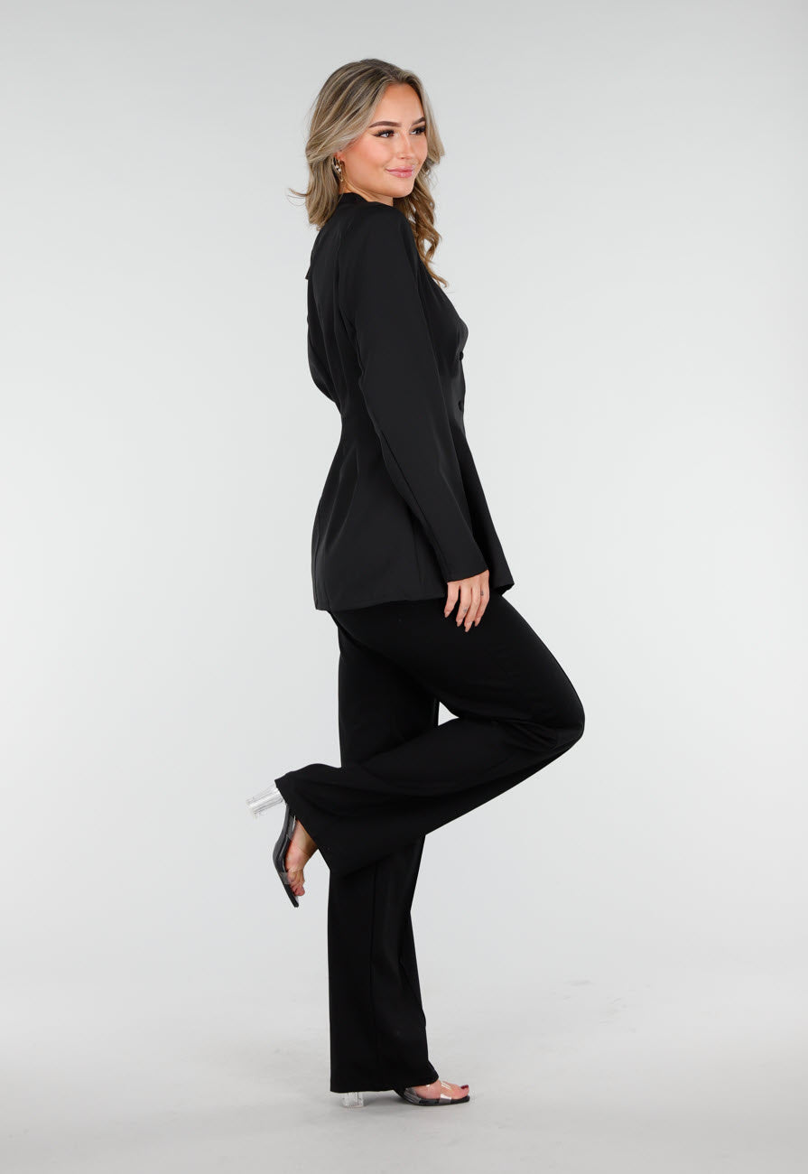 Zwarte Getailleerde Blazer Zonder Kraag