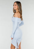 Lichtblauwe Korte Off Shoulder Bodycon Jurk met Stretch