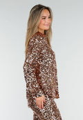 Goudkleurige Pailletten Blouse met Kraag en Lange Mouwen