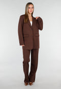 Bruine Oversized Stretch Blazer met Schoudervullingen