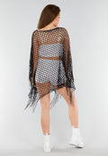 Zwarte Fishnet Cover-Up met Franjes en Ruitstructuur