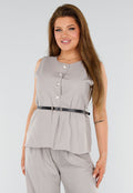 Grijze 2-Piece Set met Mouwloze Top en Wijde Rechte Broek