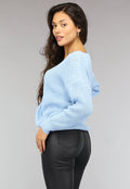Babyblauwe Gebreide Trui met Geplooid Detail