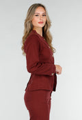 Bordeauxrode Denim Blazer met Peplum en Goudkleurige Knopen