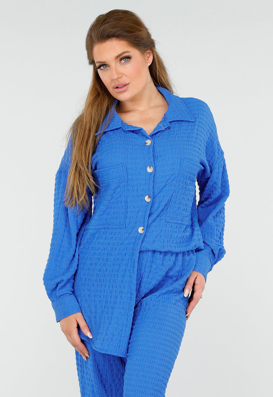 Kobalt Matching Stretch Set met Knoopsluiting en Elastische Tailleband