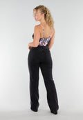 Roze Zwarte Body met Krantenprint en Kantdetails