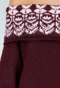 Bordeaux Off Shoulder Trui met Fair Isle Motief en Lange Mouwen