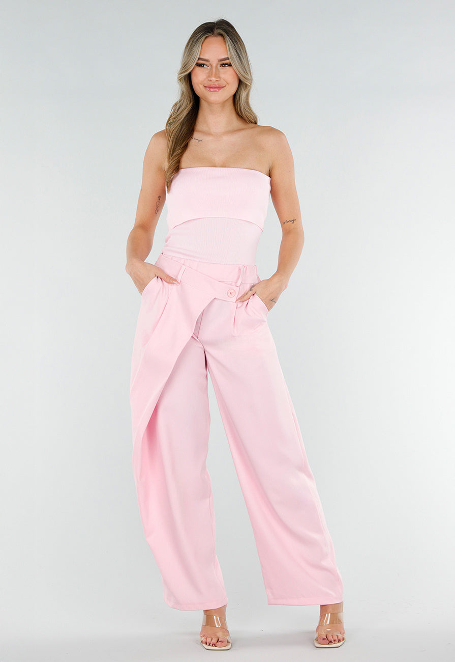 Roze Geribde Bandeau Top met Stretch