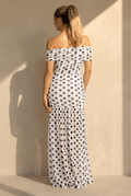 Witte Mesh Polkadot Maxi Jurk met Split