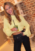 Gele Grofgebreide Oversized Trui met Ronde Hals