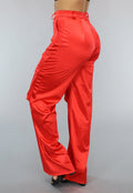 Rode Wide Leg Satin Utility Broek