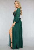 Groene Longsleeve Galajurk met Pailletten met Split