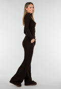 Bruine Zachte Stretch Top met Col en Lange Mouwen