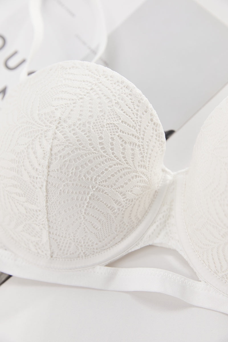 Witte Kanten Push-Up BH met Beugel en Afneembare Bandjes