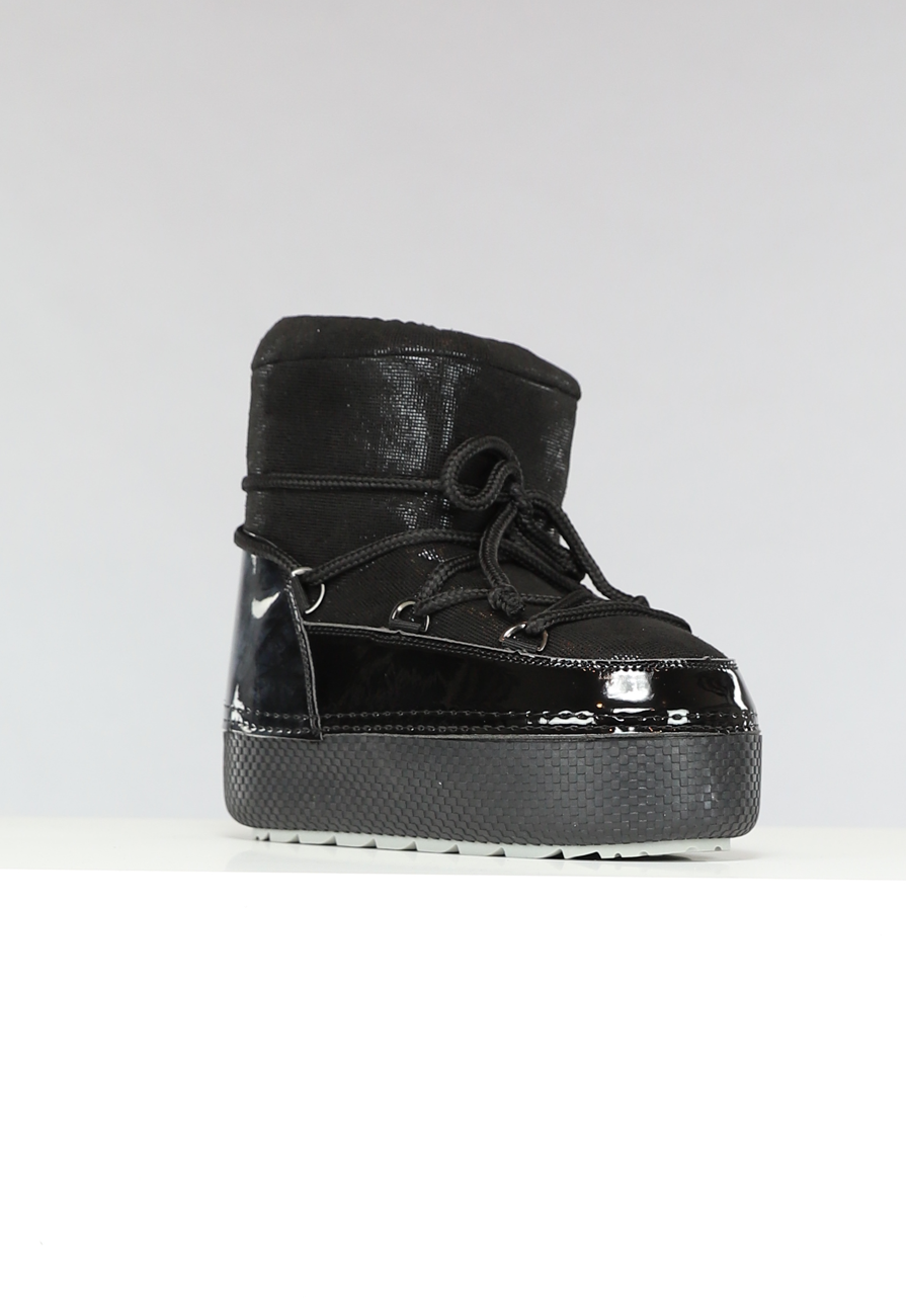 Lage Zwarte Glitterende Snowboots met Lak Detail