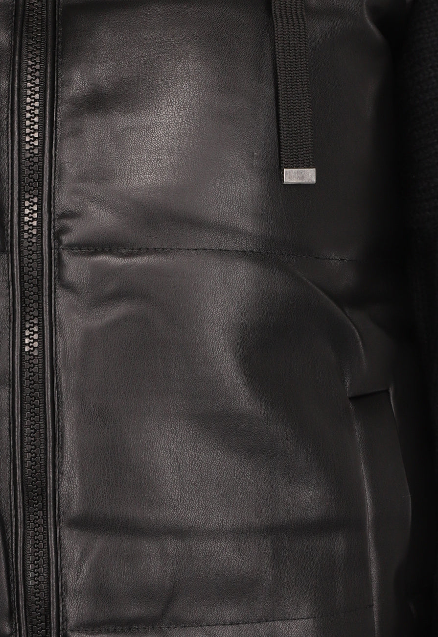 Zwarte Lederlook Bodywarmer met Capuchon