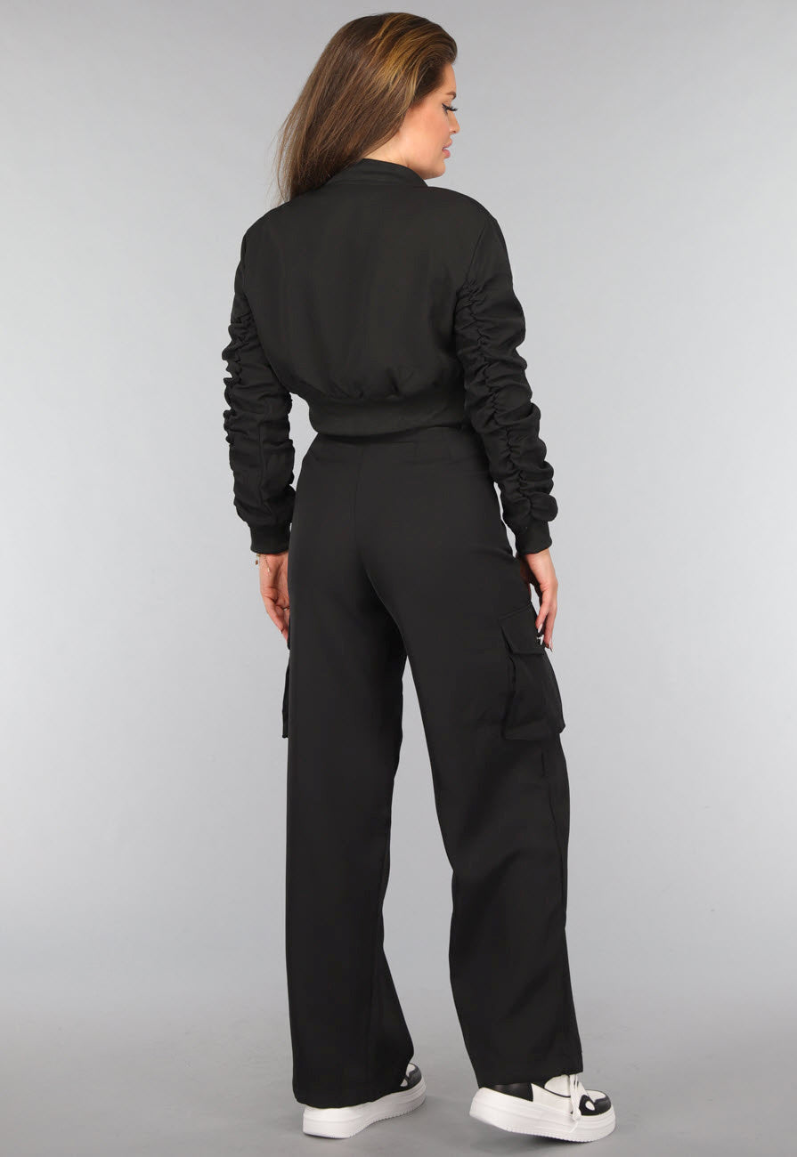 Zwarte Cargo Wide Leg Two Piece
