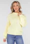 Gele Grofgebreide Oversized Trui met Ronde Hals