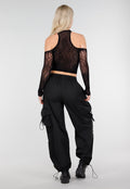 Zwarte Fishnet Halter Crop Top met Cut Out en Open Schouders