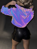 Reflecterend Cropped Windjack met Schubben Patroon met Capuchon
