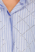 Blauw-Wit Gestreepte Blouse met Strass Steentjes