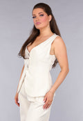 Pantalon Gilet Suit met Statement Knopen in Beige