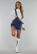 Denim Tuinbroek Playsuit met Verstelbare Bandjes en Zakken